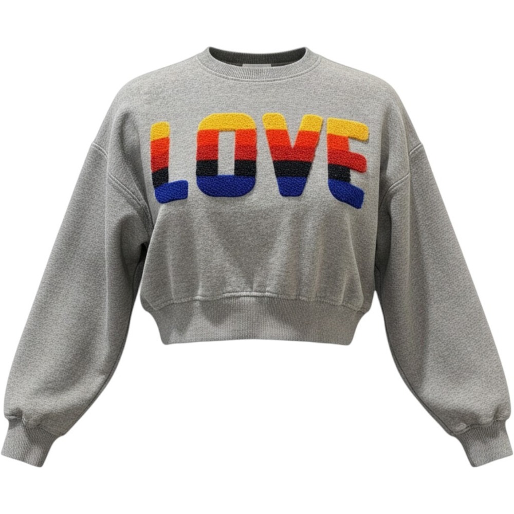Jessica Simpson Girls Gray LOVE Chenille Rainbow‎ Cropped Sweatshirt Size M 8/10